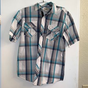 Mens Echo plaid button up t shirt